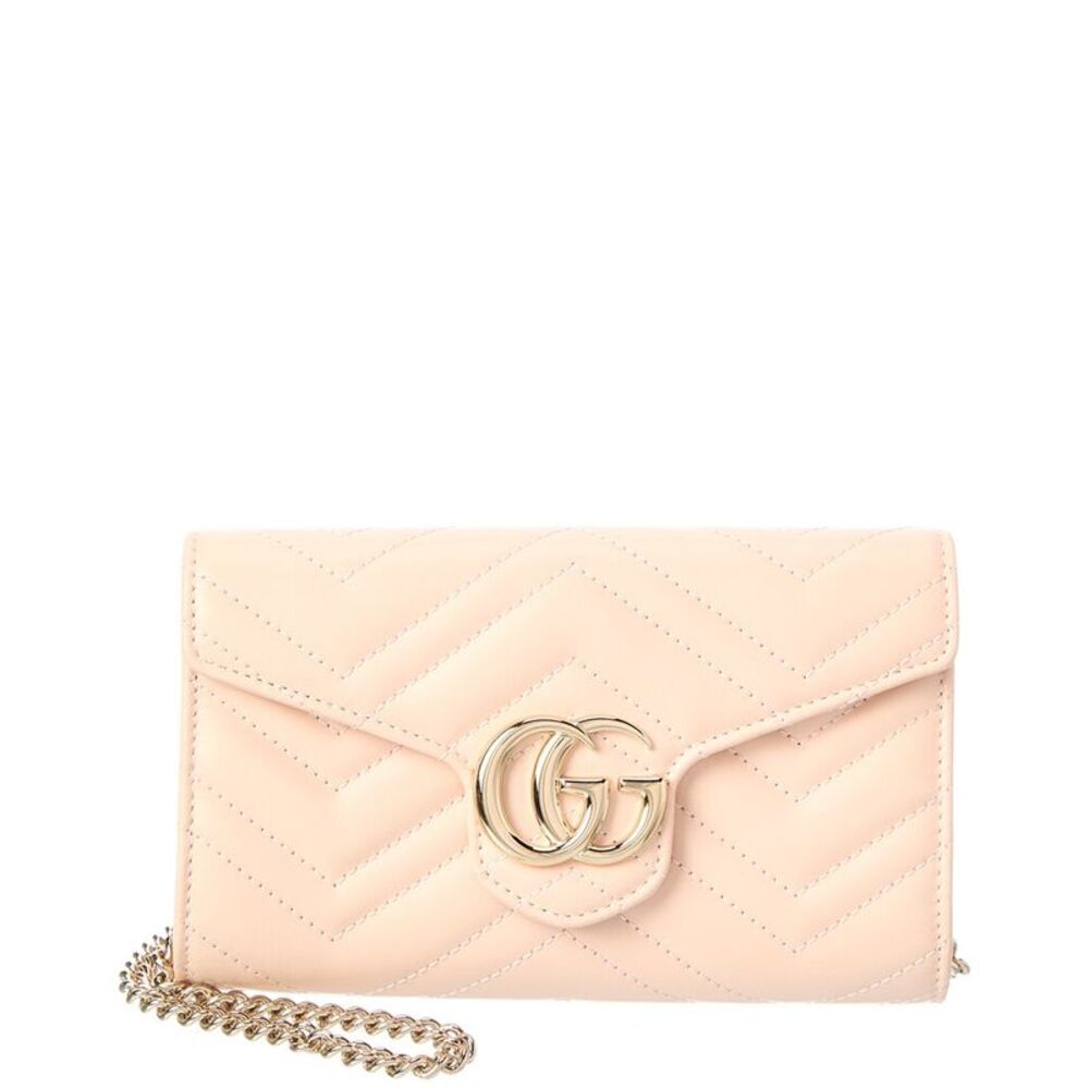 Gucci Gg Marmont Leather Wallet On A Chain, Pink